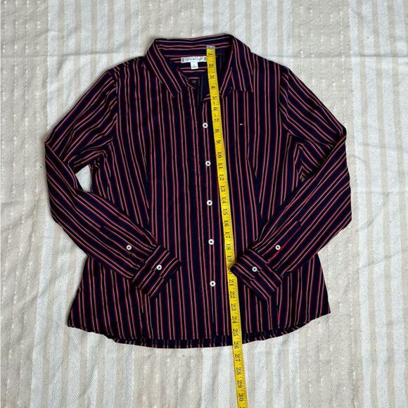 Tommy Hilfiger red white and blue striped long sleeve button down blouse size m - Picture 11 of 11